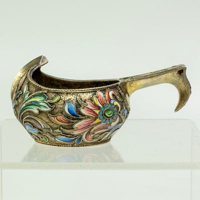 Серебряный ковш 84 пробы с эмалью, клеймо НЗ - Зверев Николай Николаевич. Код: 00-00000566. 