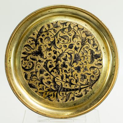 Антикварное серебряное блюдце с чернью 84 проба, 1844. Код: 00-00000641. 
Размер (мм): 142х8. 