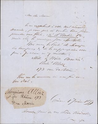 HISTORY - ALLIEZ, Andr&eacute; (Geneva, 1808 - 1883) - Switzerland. Swiss reformism Autograph letter 