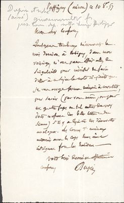 HISTORY - DUPIN, Andr&eacute; (Varzy, 1783 - Paris, 1865) - France. Autograph letter signed, dated 