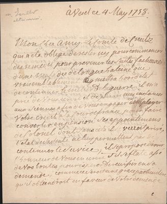 HISTORY - LEWENHAUPT, Adam (&Ouml;vedskloster, 1725 - Paris, 1775) - Sweden. Autograph letter signed 