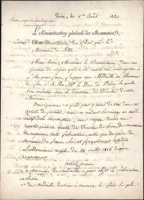 HISTORY - MONGEZ, Antoine (Lyon, 1747 - Paris, 1835) - France. Letter signed, dated Paris le 1 