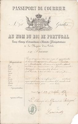 HISTORY - DE SALDANHA, Antonio Manuel, Viscount of Lancastre (1826 - 1898) - Portugal. Partly 