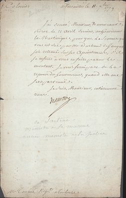 HISTORY - DE SARTINE, Antoine (Barcelone, 1729 - Tarragone, 1801) - France. Letter signed, dated 