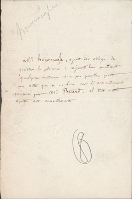 HISTORY - HOUVENAGLE, Jean-Marie (1813 - 1865) - France. Document of a voting session concerning 