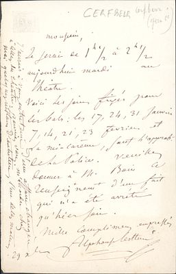 HISTORY - CERFBERR, Alphonse-Th&eacute;dore (Nancy, 1791 - Paris, 1859) - France. Autograph letter 