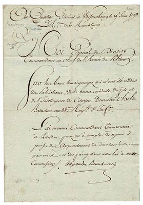 HISTORY - BEAUHARNAIS Alexandre (1760 - 1794) - Autograph letter signed - Napoleonica. Son of a 