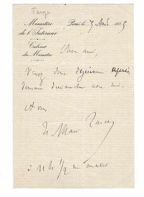 HISTORY - ALLAIN-TARGE Fran&ccedil;ois Henri Ren&eacute; (1832 - 1902) - Autograph letter signed - France. In 