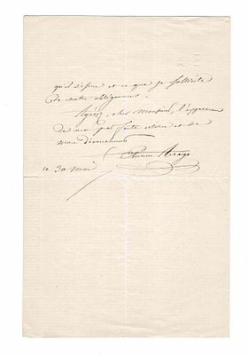 HISTORY - ARAGO Etienne (1802 - 1892) - Autograph letter signed - France. Brother of Fran&ccedil;ois 