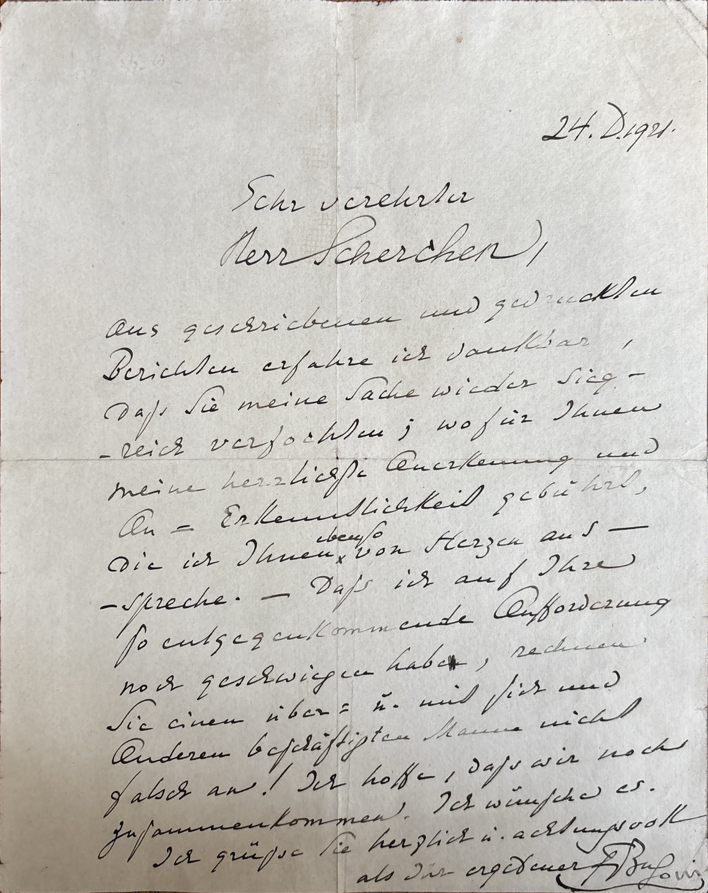 [MUSIC AUTOGRAPHS] - FERRUCCIO BUSONI (1866–1924) - Autograph letter signed to Hermann Scherchen