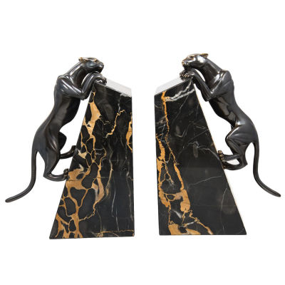 Подставки для книг &laquo;Пантеры&raquo;, полностью ручная работа. Бронза, патинирование, итальянский мрамор 