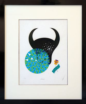 Erte - Шелкография Erte &laquo;Taurus&raquo;/&laquo;Телец&raquo;
серия знаки зодиака . США, 1980-е гг. 
100 х 85 см. 
Под 