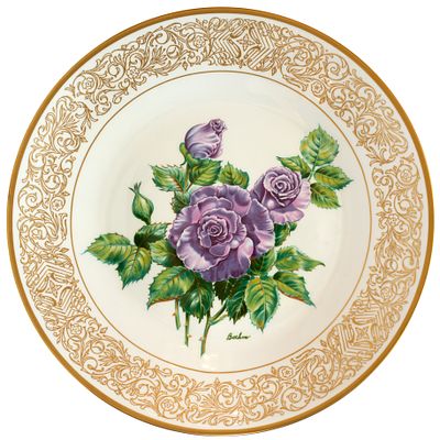 Фарфоровая тарелка Edward Marshal Boehm, Англия, 1980- е гг. Rose plate collection. костяной 