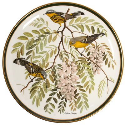Фарфоровая тарелка Национального общества Одюбона "Певчие птицы мира" ( Камышевка ). 1977 г. США 