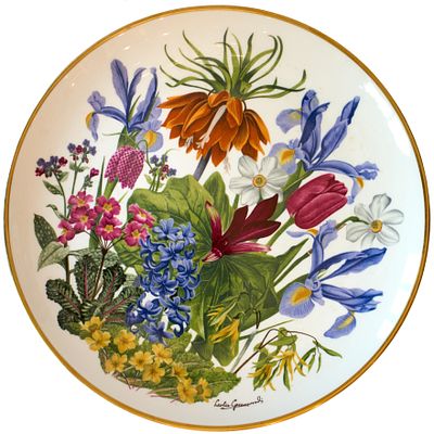 Wedgwood декоративная тарелка "Апрель" из коллекции "Цветы года", Англия. 1977 г. д.: 27 см 