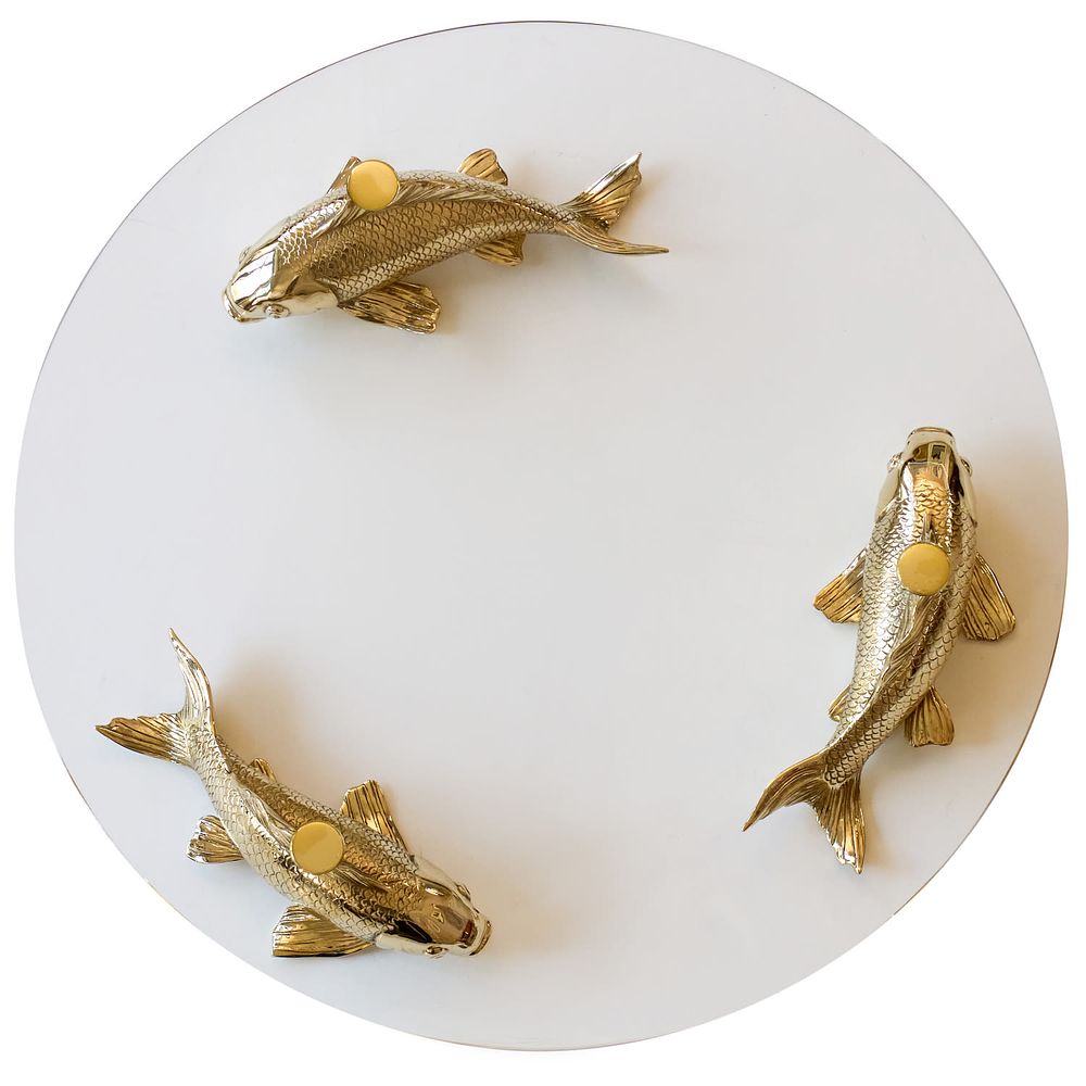 "Золотые карпы" поднос для сервировки. Бронза, патинирование закалённое стекло, ручная работа 
