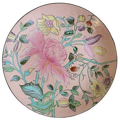Декоративная тарелка с изображением цветов, ручная роспись, Китай, 1970-е гг. Д.: 25 см 
клеймо 