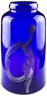 Ert&eacute; Ваза &laquo;Fireflies&raquo;/ &laquo;Светлячки&raquo; США, 1988 г. Кобальтовое стекло, роспись стерлинговым 