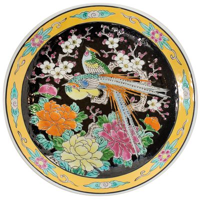 Керамическая тарелка с изображением цветов и птиц, Япония, 80-е гг. . д.: 25 см 
клеймо 