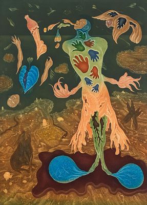 Brauer, Arik (1929-2021). Pencil and coloured pencil on paperSigned and dated lower 