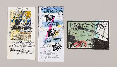 Staudacher, Hans (1923-2021). Unique pieces, overpainted printseach signed and dated1995: 4,3 x 