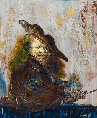 Aigner, Fritz (1930-2005). Rembrandt, 1973Reverse glass paintingSigned and dated lower 