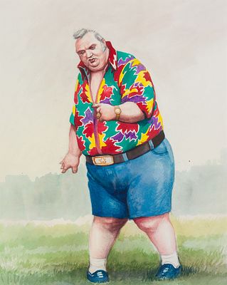 Deix, Manfred (1949-2016). ElvisOil on paper20.28 x 16.73 inManfred Deix presents in “Elvis” his 