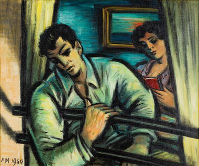 Masereel, Frans (1889-1972). Jeune homme a la fen&ecirc;tre, 1960Oil on canvasMonogrammed and dated 