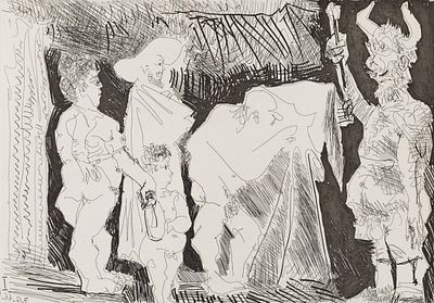 Picasso, Pablo (1881-1973). Le cocu posant pour une photographie devant des spectateurs 