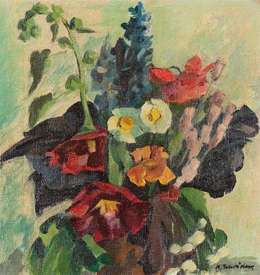 Schroder, Heinrich (1881-ca.1949). Colorful floral still lifeOil on canvasSigned lower 