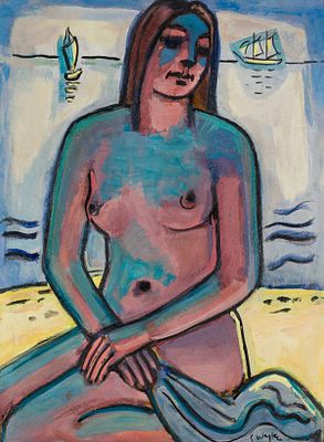 Waske, Erich (1889-1978). Female nude on the BeachOil on cardboardSigned lower right36.61 x 