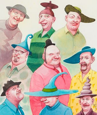 Deix, Manfred (1949-2016). The most original Carnival Headwear of 2015Watercolor on 