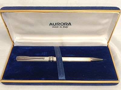 Aurora silver ballpoint pen with case and certificate