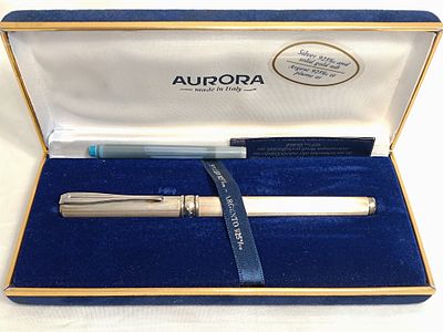 Aurora silver fountain pen with case and certificate