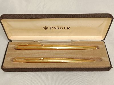 Parker ballpoint pens and permanent ink with inscription "Maria do Ros&aacute;rio", with case