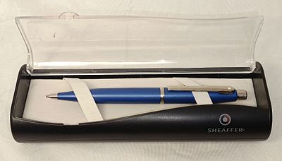 Sheaffer blue steel ballpoint pen with case