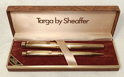 Case with fountain pen with 14K gold nib and gold electroplated Sheaffer ballpoint pen