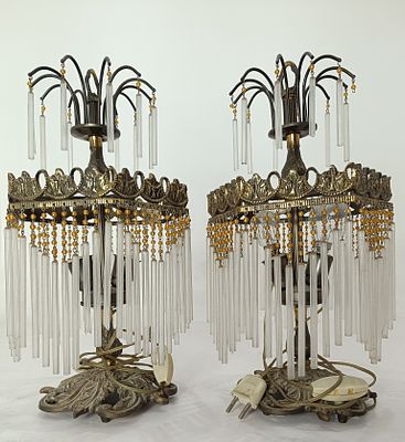 Pair of metal lamps with crystals