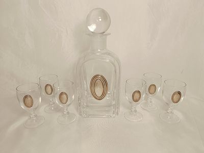 Set of 6 glasses and bottle in glass with 925% sterling silver
