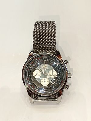 Raro Rel&oacute;gio Breitling Transocean em a&ccedil;o com v&aacute;rios fusos hor&aacute;rio e cron&oacute;grafo, pulseira 