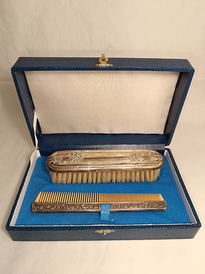 Case with brush and comb with silver