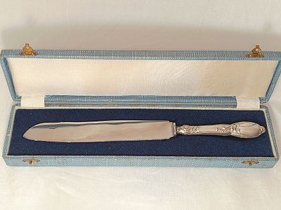 Carving knife with silver handle and case