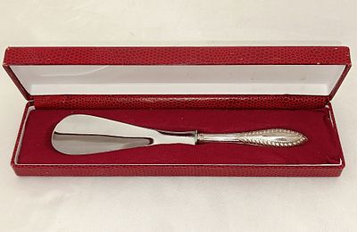 Silver shoehorn with case