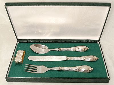 925% silver cutlery and napkin ring set, with case