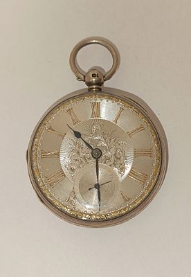 800% English silver pocket watch with key