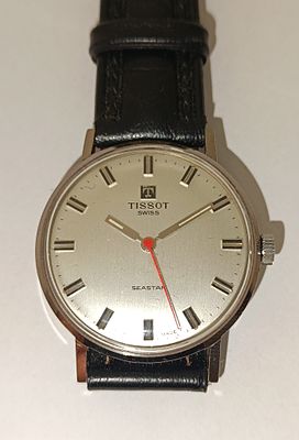 Rel&oacute;gio vintage Tissot Seastar em a&ccedil;o com bracelete em pele