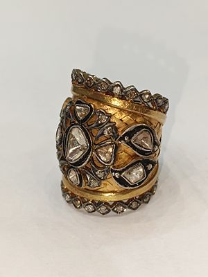 Anel em prata e ouro 800% com diamantes, 17.2gr