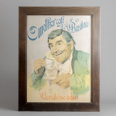 CARTAZ PUBLICITÁRIO. "O melhor café é o d'a Brasileira" Impressão colorida sobre papel