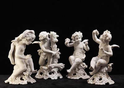 Angels. Four biscuit figures representing the four seasons. The left hand of the ‘Summer’ figure 