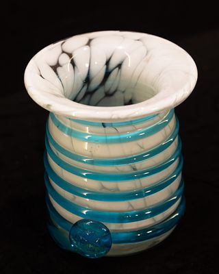 Mdina Glass - Vase. Glass vase by Mdina Glass, manufactured in Malta. Transparent blue glass fused 